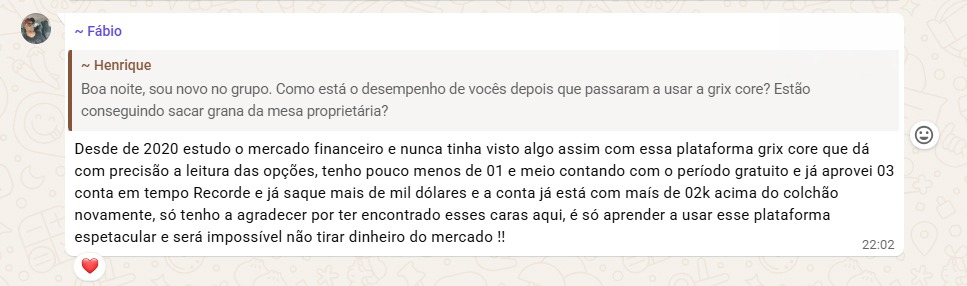 Depoimento da comunidade GrixCore